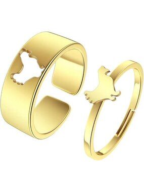 Chicken-g 2Pcs Matching Cute Animals Promise Engagement Ring